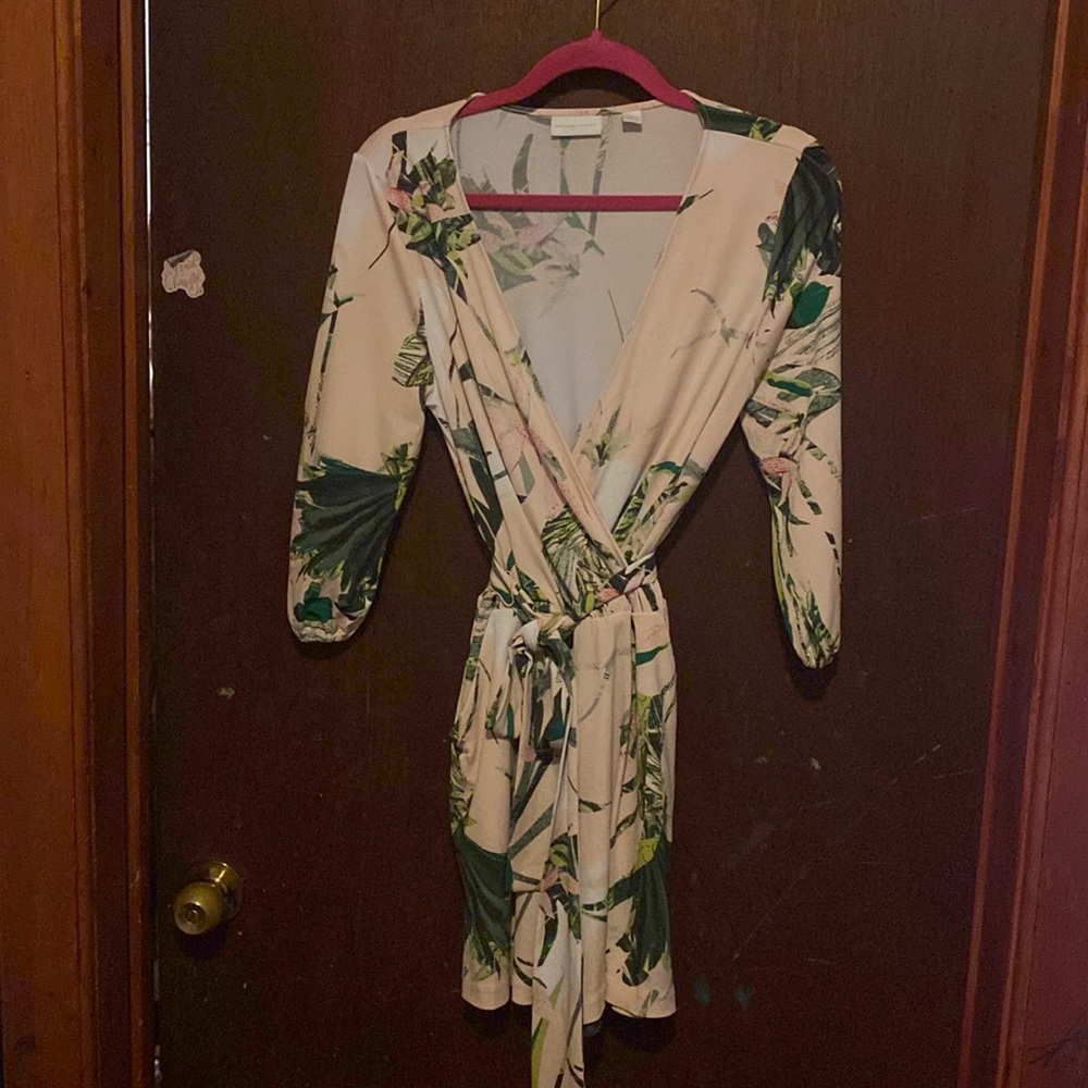 New York & Company pink and greenery print romper. NWOT